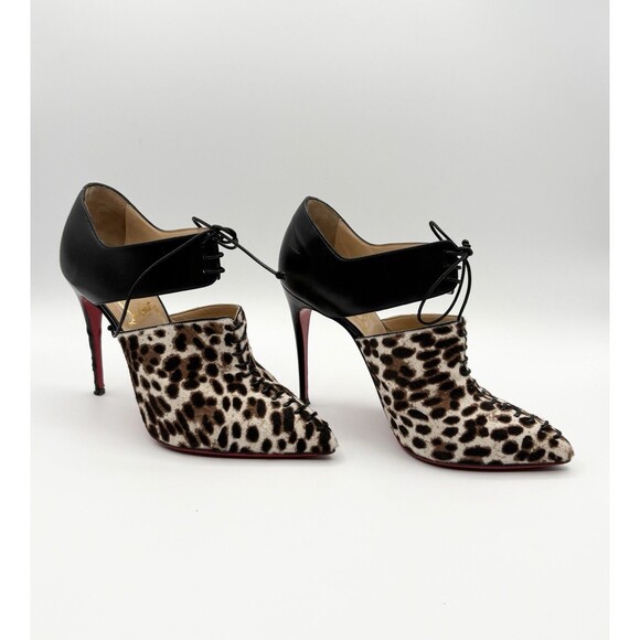 Christian Louboutin Leopard Print Calf Hair Corsita Booties 100mm Sz EU 36.5 - Picture 4 of 14